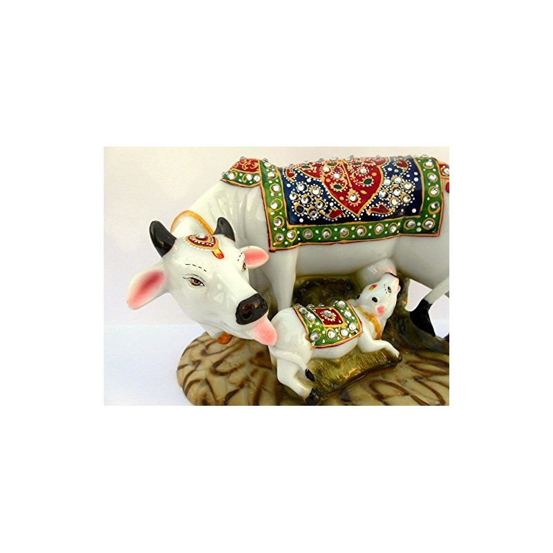 Ramashram Dust Polyresin Decorative Marble Kamdhenu Cow and Calf Big