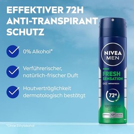 NIVEA MEN Fresh Sensation Deo Spray, Deodorant mit 72h Anti-Transpirant-Schutz gegen Schwei√ü und Geruch, Deospray mit antibakterieller Wirkung und frischem Duft (150 ml)