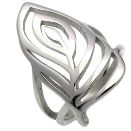 Jude Jewelers Stainless Steel Leaf Flower Style Chunky Curb Wedding Promise Statement Wrap Style Ring (Silver, 13)