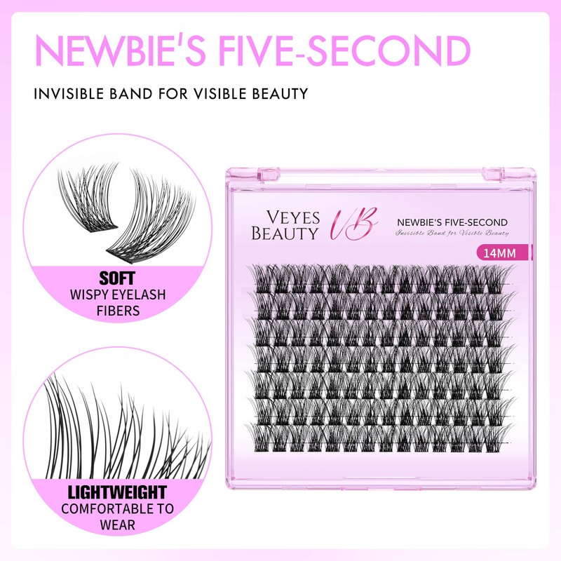 VEYESBEAUTY Lash Clusters Individual Eyelash Extensions Thin & Invisible Band