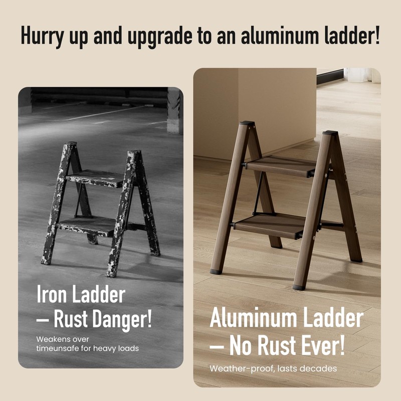 Mayi Plus 2 Step Ladder,Aluminum Folding Step Stool for Adults,Step