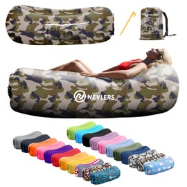 Nevlers Camo Inflatable Lounger | 210T Polyester Air Couch | No-Pump Blow Up Couch | Air Sofa w/ 450 lbs. Capacity, Pockets & Matching Bag | Use as Inflatable Chair for Kids & Adults for Camping Fun