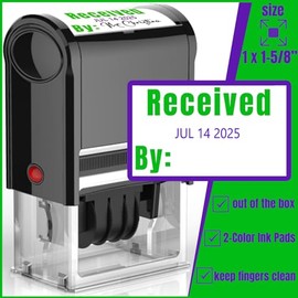 Bertiveny Received Stamps with Date Self Inking Office Rubber Stamps Large Date Stamper Self inking with Received Stamps 12-Year Band 2-Color Ink (Green/Purple, Received Stamps with Date)