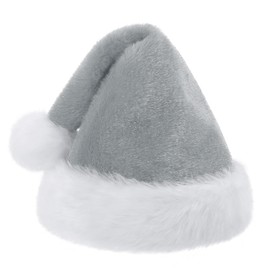 KONVINIT Grey Christmas Santa Hat Adult,Fluffy Sparkly Santa Claus Hat Plush Santa Hat with Double Lining for Christmas Party or Costume,Luxury Father Christmas Hat for Men and Women,Grey