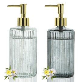 Crocon 18 Oz Glass Soap Dispenser for Kitchen, 2 Pack Hand Soap Dispenser for Bathroom with Stainless Steel Pump Refillable Liquid Lotion Kitchen Soap Dispenser with 1 Extra Pump, Black & White