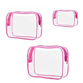 LORJE 3pcs Portable Toiletry Bag,Travel Makeup Cosmetic Bag, Transparent Waterproof Travel Cosmetic Bag Kit,Makeup Bags for Vacation,Swimming,Bathroom(Rose red)