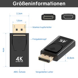 4 x DisplayPort to HDMI, 4K DP to HDMI, HDMI DisplayPort Adapter, HDMI to DisplayPort Adapter, DisplayPort to HDMI Adapter, DP to HDMI Adapter for Dell, Lenovo, HP, GPU, AMD