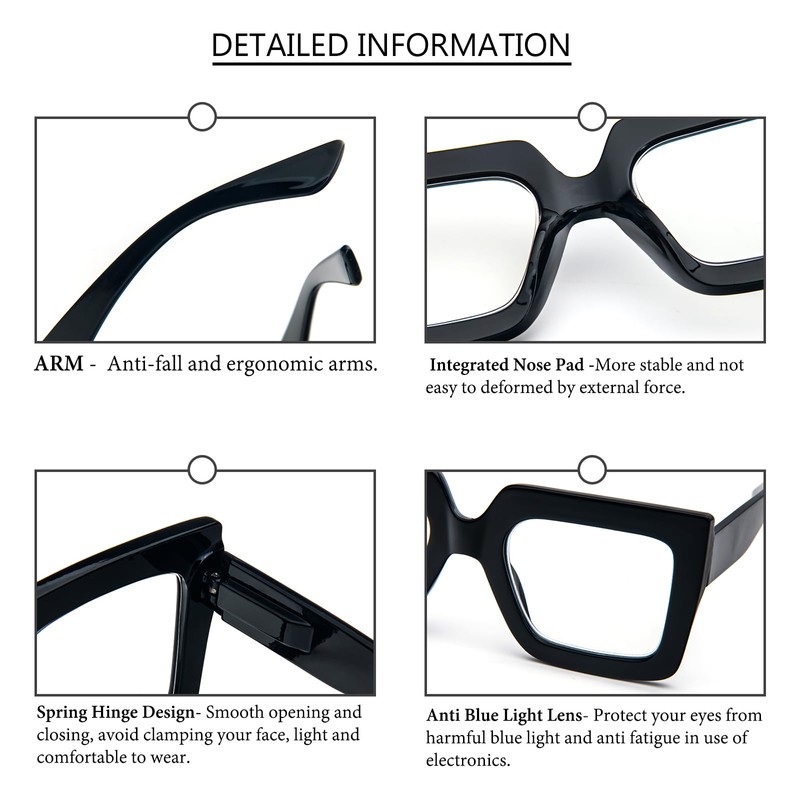 REAVEE 3 Pack Oversized Reading Glasses for Women Large Frame