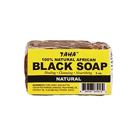 TAHA African Black Soap Bar, Organic & 100% Natural, Soothing & Moisturizing, Healthy Cleansing – Great for Blemishes, Acne, Dry Scalp, and More, Natural Scent, 5 Oz (Natural, Pack of 1)