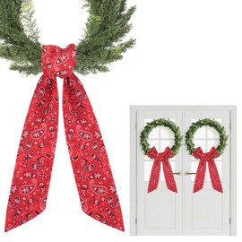 Red Wreath Sash for Front Door - 2 Pcs Cashew Flower Sashes for Wreaths Garlands Christamas Doorway, 60 Inch Floral Wreath Scarf for Farmhouse Yard Cottagecore Home Decor
