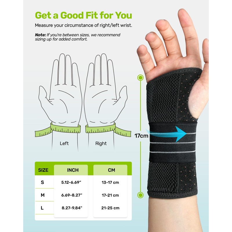 Rakiie Wrist Support, Adjustable Night Wrist Support with 3 Metal
