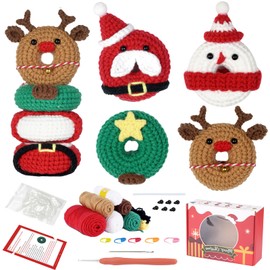 Fadcaer Christmas Crochet Kit for Beginners, 4 PCS DIY Christmas Crochet Ornaments, Handmade Crochet Kit with Crochet Hooks, Needles, Yarn, Step-by-Step Instruction, DIY Crafts for Adults Kids