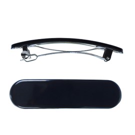 Wide Elegant Bow Shiny Triple Clipping French Barrettes Tortoise Shell Cover and Metal Clasp Style Ponytail Clips for Thick or Fine Hair Chignon Hair Ornament (Black)