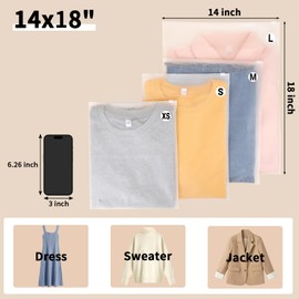 Svaldo Plastic Shirt Bags with Size Stickers for Clothing, 100PCS 14x18 inch T Shirt Packaging Bags, Clothing Bags for Hoodies, Dress, Sweater, 3500PCS Size Labels for Clothing 7 Sizes