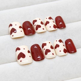 RUOKEXIN Valentine Red Press on Nails Short Fake Nails Square False Nails with Heart Designs Valentine Nail Press ons Heart Glue on Nails Sparkly Artificial Nails Cute Stick on Nails for Women 30Pcs