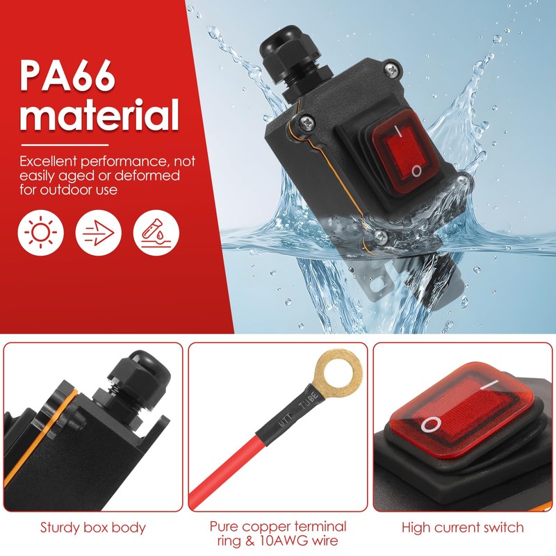 3PC 12V Waterproof Inline Power Switch Set-IP67 Weatherproof Inline Switch,10AWG