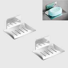 Pack of 2 Soap Holder Shower Soap Dish No Drilling 304 Stainless Steel Soap Dish with Drain Soap Dish Sink Suitable for Bathroom, Kitchen (Shiny Silver)