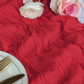 Dekafri Red Cheesecloth Table Runner 12 Pack 120 Inch Cheese Cloth Table Runner 10ft Long Gauze Table Runners for Wedding Decor Bridal Shower Baby Shower Party Table Decorations