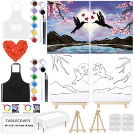 PAILIM 2 Pack Sip and Paint Kit for Adults Couples Painting Kit Pre Drawn Canvas to Paint Valentines Day at Home Date Night Party Favor Supplies Art Painting Set Couples Activity Romantic Lovebirds 8x10 Canvas Painting Kit