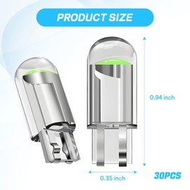 wuyaoyao 30PCS 194 Car LED Light Bulbs, 168 T10 2825 W5W Interior Lights Bulbs, 12V 6000K Replacement Lights for Car Trunk Interior Dome Map Door Dash Courtesy License Plate Lights (Green)