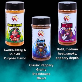 Pit Pal BBQ Seasoning Trio – 3 XL Rubs for Smoking & Grilling | KnuckleHead All-Purpose (Sweet & Zesty), Prime Steak (Bold & Savory), Chicken & Brisket (Peppery Heat) | Rubs for Beef, Pork, Chicken | 3-Pack Variety Bundle