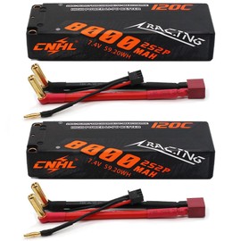 CNHL 2s Lipo Battery 8000mAh 120C 7.4V Hard Case Lipo Battery with Deans Plug for 1/10 1/8 1/12 RC Car Truck Tank Buggy Boat Crawler(2 Packs)