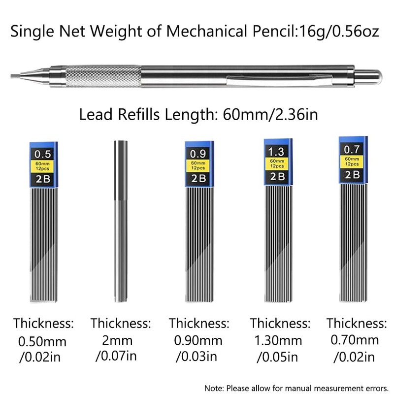 2mm Metal Mechanical Pencils with 8 2B Lead Refills &
