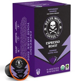 Death Wish Coffee, Espresso Roast Single Serve Coffee Pods - Fair Trade and Organic (10 Count)