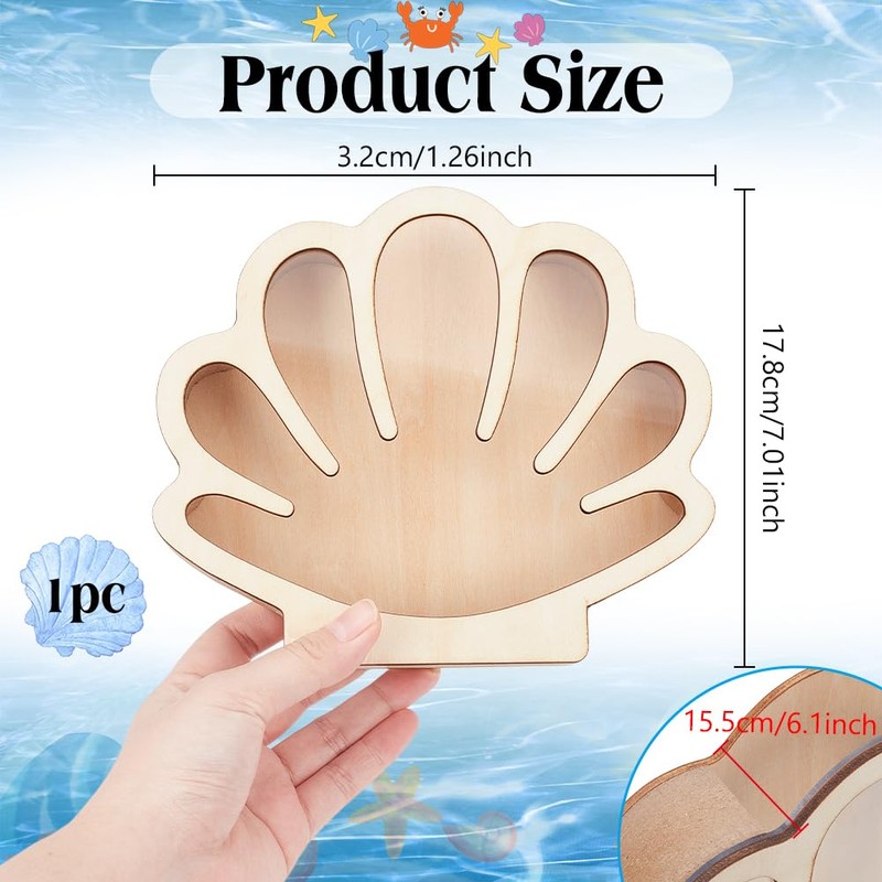NBEADS Seashell Display Box, Shell Shaped Wooden Shell Display Case