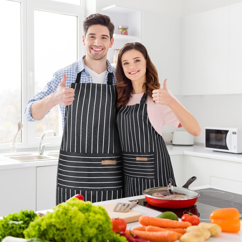 ViEinkaufen 2 Pack Kitchen Aprons with Pockets for Men Women,
