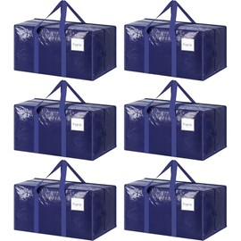 Paquete de 6 bolsas de mudanza grandes extra resistentes con cremallera fuerte y asas cómodas, bolsas de almacenamiento de ropa resistentes y duradera