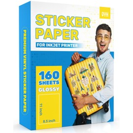QYH Sticker Paper Printable Vinyl for Inkjet Printer - 160 Sheets Glossy Sticker Papers 8.5x11 In Premium White Labels Waterproof Stickers for Cricut Dries Quickly & Tear Resistant Easy Weeding