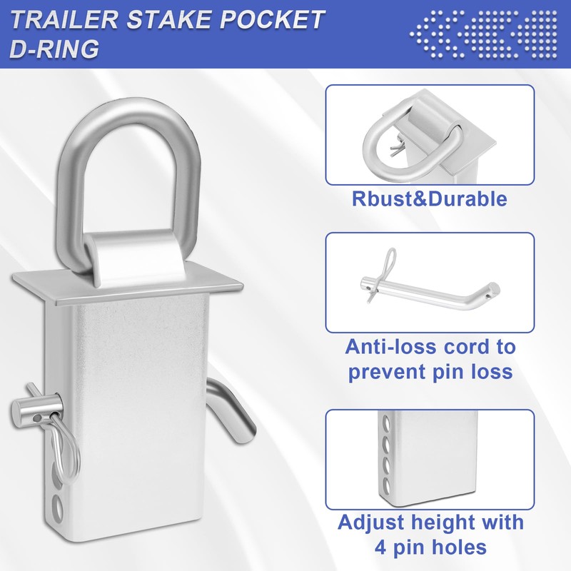 Trailer Stake Pocket D Ring 6PCS 16200lbs Heavy Duty Removable