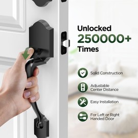 MAXECURITY Black Front Door Handle and Deadbolt Set, Classic Lock With Matte Exterior Lever, Reversible Entry for Right & Left Handed