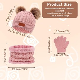 Casenly Children's Winter Hat Scarf Gloves Set, Pink Warm Winter Beanie Hat Gloves Scarf Set, Children's Hat Knitted Hat Scarf Gloves for 1-5 Years Boys Girls Children Pack of 3