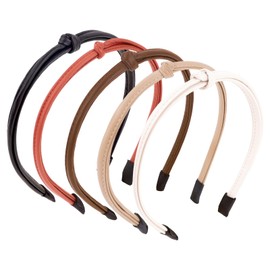 YISSION Knotted Headbands for Women Non Slip Top Knot Thin Head Bands Leather Hairbands Black White Headband Hair Accessories for Women Girls