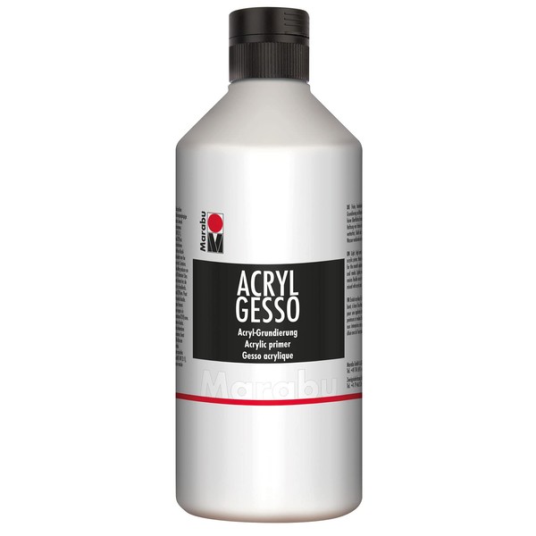 Marabu 12040075808 Acrylic Gesso White 500 ml, Fine, High-Coverage Acrylic, Water-based Primer, Weakly Absorbent, for Smooth Paint Application and Good Adhesion of Paints and Media