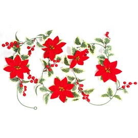 Charming Club Red Fruit and Red Flower Christmas Wreath, Hanging Artificial Wreath, Wall Mounted, Porch Front Hall, Christmas and New Year Decoration, Handmade Wreath, Photo Props (2 Meters/Pc)