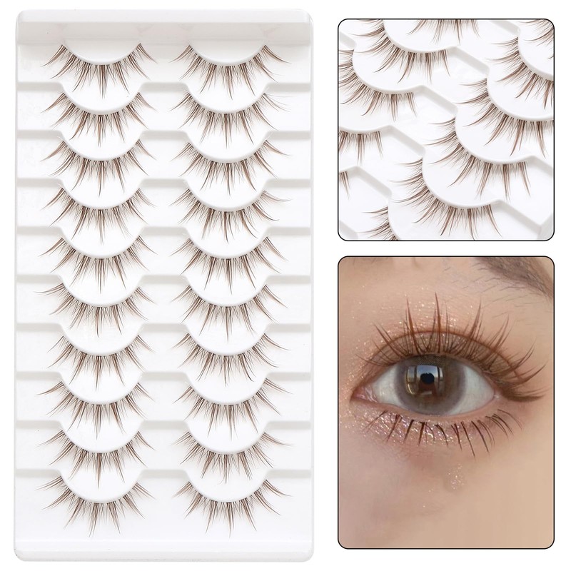 10 Pairs Brown False Eyelashes Clear Band Cartoon False Eyelashes