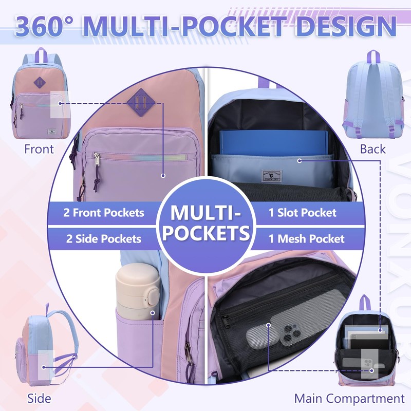 VX VONXURY School Backpack for Men Women,Lightweight Classic Basic Bookbag