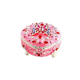 Pink Rhinestone & Metal Butterfly Jewelry Trinket Box