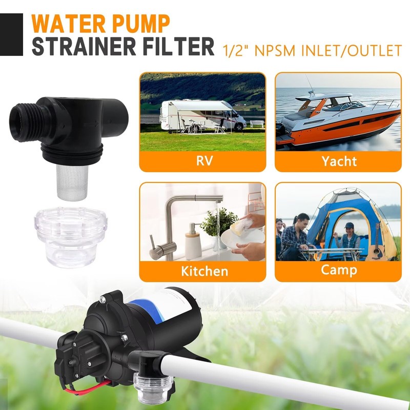 HaeKap 2 Pack Transparent RV Water Pump Strainer Filter Compatible