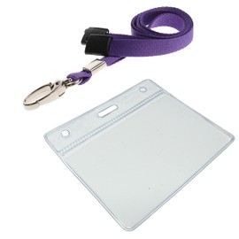 Customcard ltd® Clear ID Badge Pocket and Lanyard Neck Strap with Lobster Metal Clip - Purple