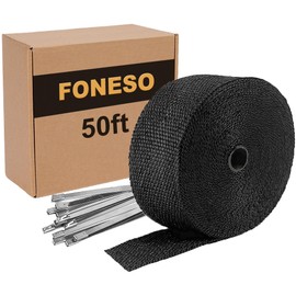 Black Exhaust Heat Wrap, Foneso 2'' x 50' Exhaust Header Wrap Tape Fiberglass Heat Shield Tape with 12pcs Stainless Steel Ties for Motorcycle Car Truck