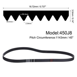 uxcell 2pcs 450J8 PJ V-Ribbed Belt 8 Ribs 45" Length x 0.74" Width x 0.14" Height, EPDM Rubber Poly V Belt, Multi Wedge Micro V Belt