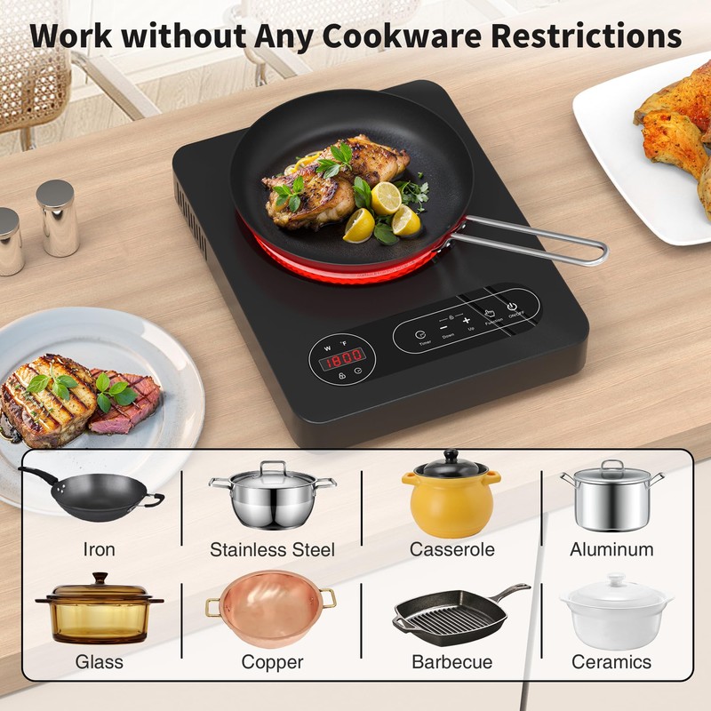VBGK Single Burner Electric Cooktop,110V 1800W Electric Stove Top with