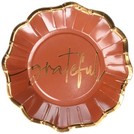 Unique Industries Elegant Grateful Thanksgiving with Foil Stamped Dessert Paper Plates - 8.25" (8 Ct) | Perfect for Holiday Gatherings & Events, Brown, Gold
