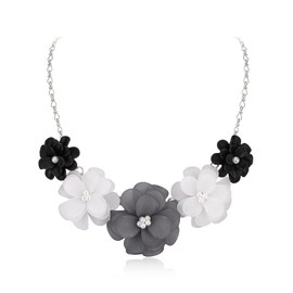 Ever Faith Black Flower Necklaces for Women, Summer Boho Floral Choker Statement Necklace Flower Jewellery for Prom Cocktail Party