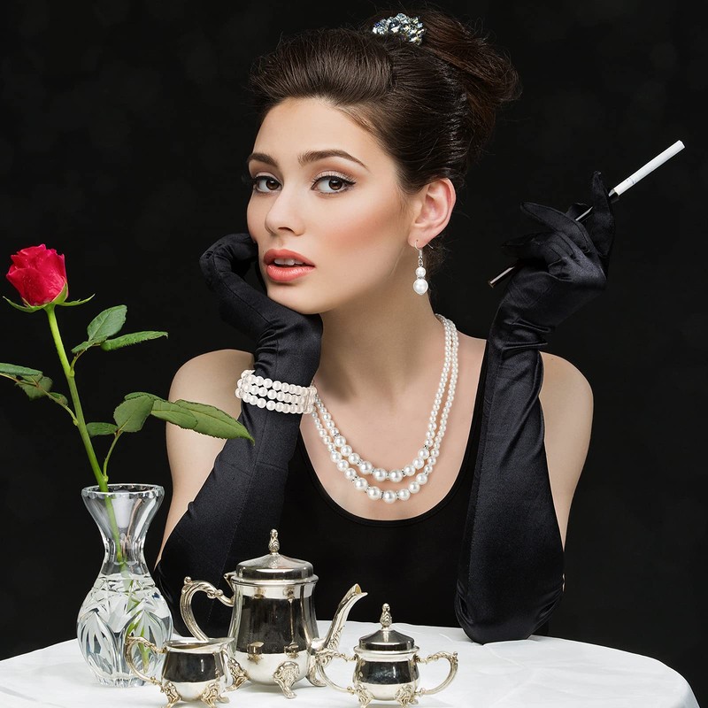 Conjunto de Pendientes Collar y Pulsera de Perlas de Imitación