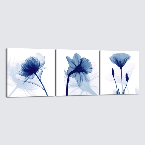 Unbranded Blue Abstract Flowers 3 Panels Canvas Prints Wall Art